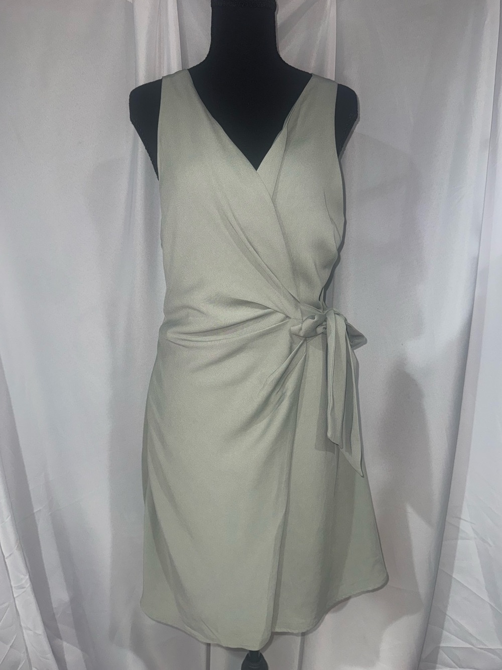 Sleeveless Wrap Midi Dress with Side Tie in Sage Green